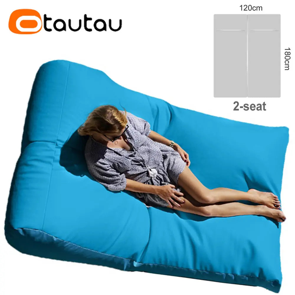 OTAUTAU Puf de 2 asientos para exteriores Funda sin relleno Impermeable Jardín Playa Camping Tumbona Sofá Cama Piscina Puff Sac