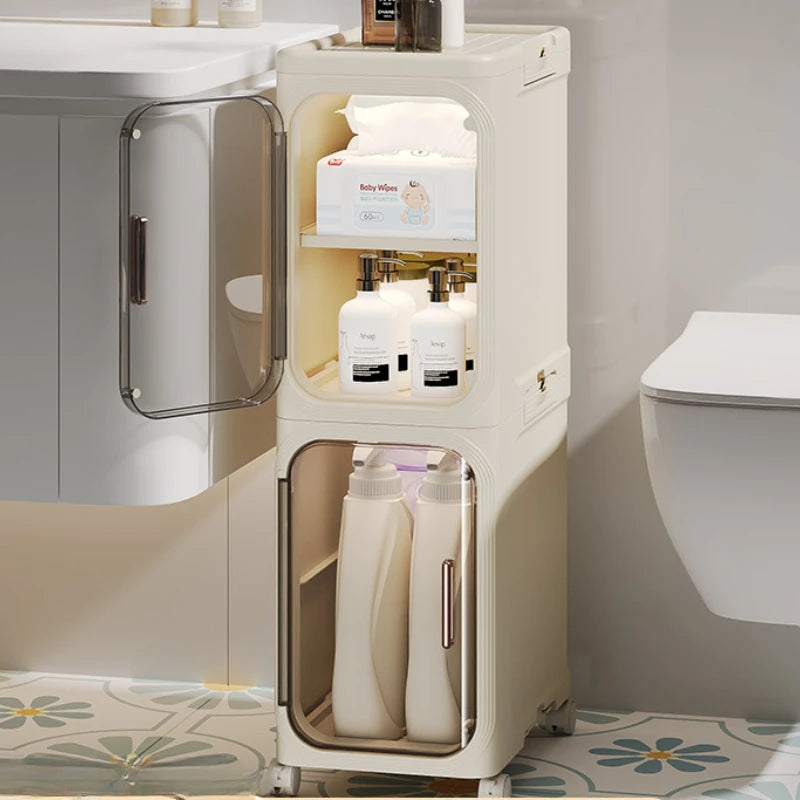 Armario de almacenamiento de costura estrecha para baño, multifuncional, plegable con ruedas, a prueba de polvo y armario de almacenamiento para grietas