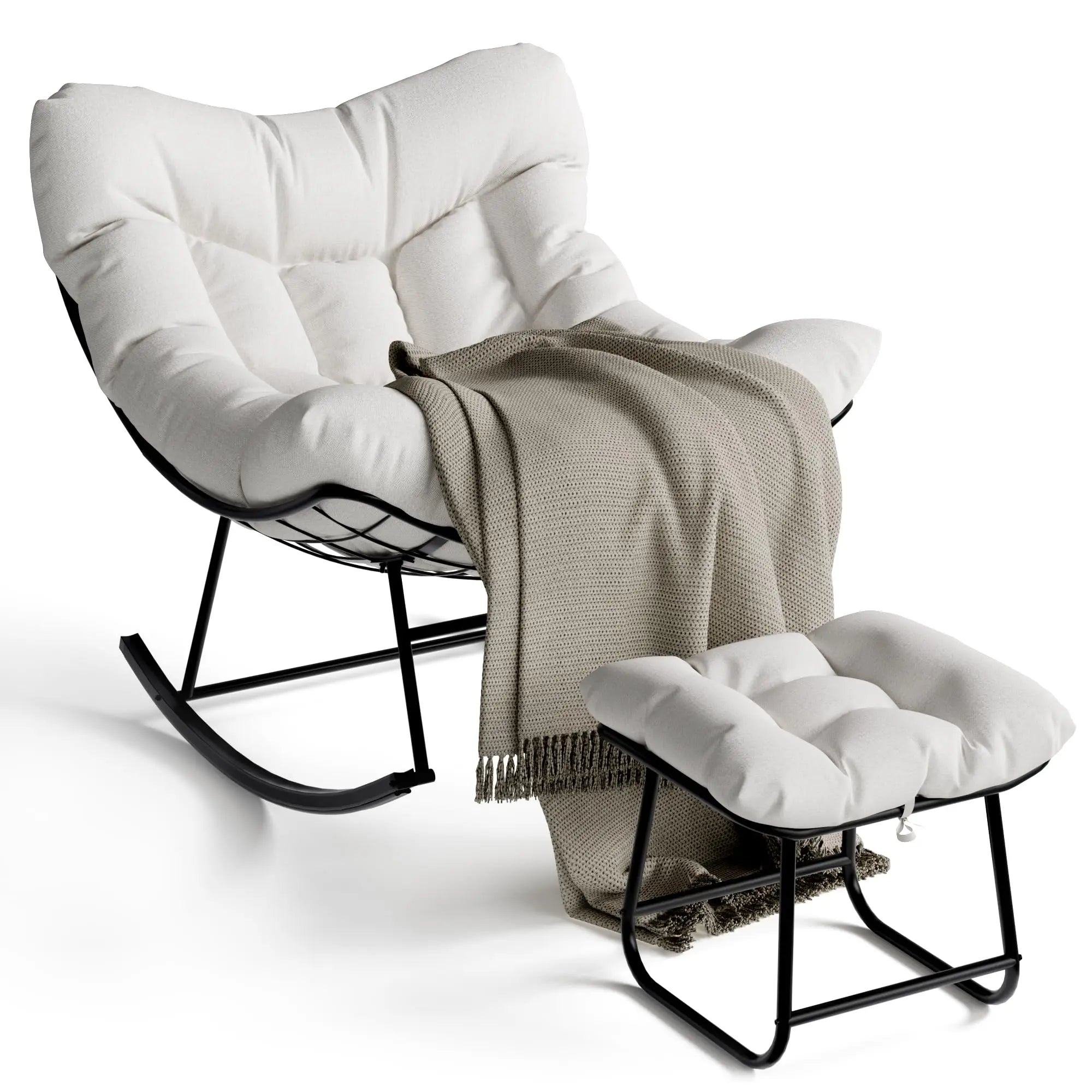 Mecedora Papasan extragrande con otomana, mecedora tipo huevo para exteriores para porche, balcón, patio trasero, alta resistencia, capacidad de 204 kg
