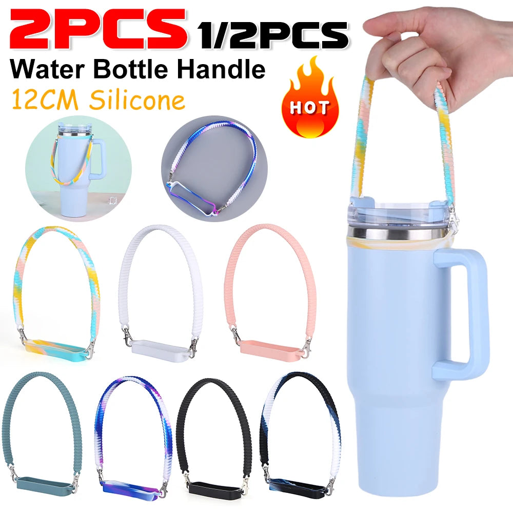 Mango de silicona suave para botella de agua, soporte portátil de silicona para botella térmica con correa, accesorios para vaso Stanley