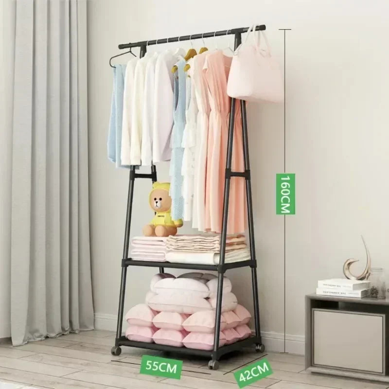 Estante para ropa multifuncional de pie, perchero móvil sencillo, perchero para dormitorio que ahorra espacio, organizador de ropa para el hogar