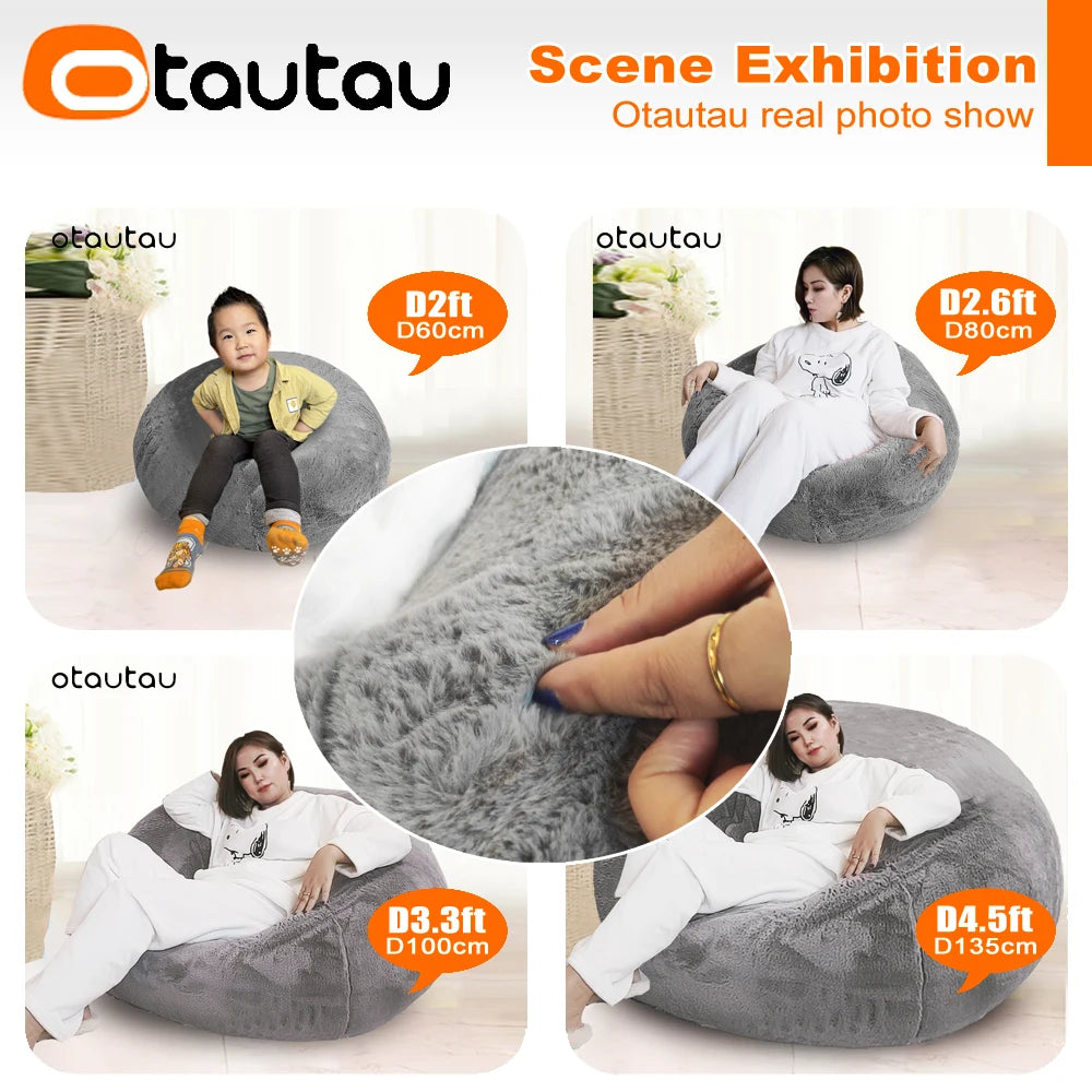 OTAUTAU para adultos y niños, funda de puf de piel sintética mullida sin relleno, puf otomano para sala de estar, asiento de esquina, saco DD003