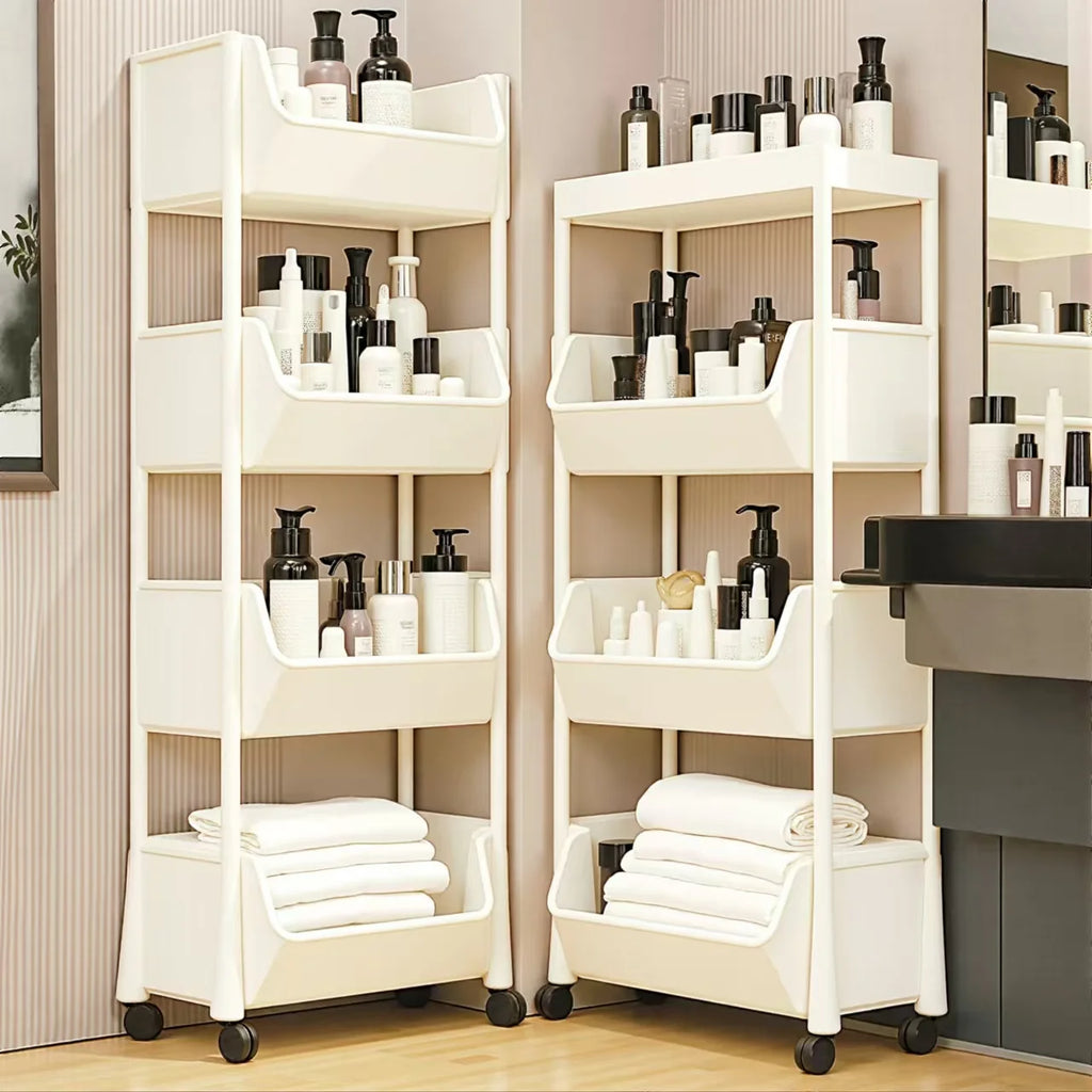 Estante de almacenamiento de 5 niveles Carro de almacenamiento Estantería - Estante de almacenamiento móvil con ruedas para sala de estar Dormitorio Estantería para libros
