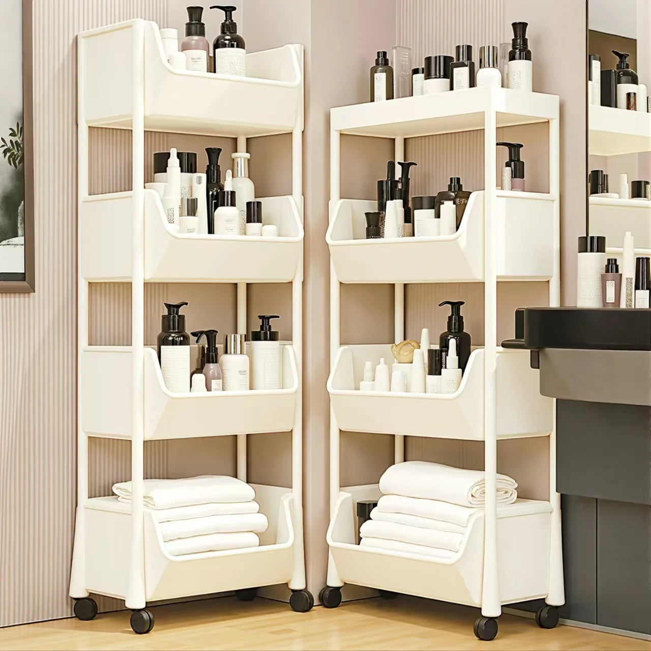 Estante de almacenamiento de 5 niveles Carro de almacenamiento Estantería - Estante de almacenamiento móvil con ruedas para sala de estar Dormitorio Estantería para libros