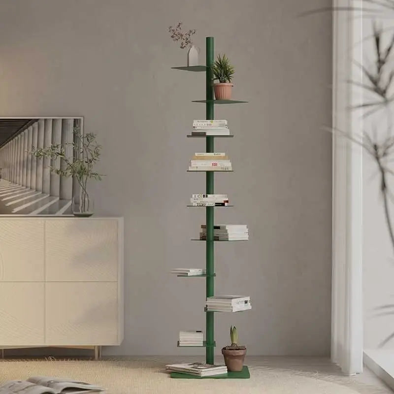 Diseñador de Estantería Espiral Giratoria Librero Esquinero de Hierro Estante de Exhibición Estrecho Librería Estrecha Organizador de Almacenamiento que Ahorra Espacio para Sala de Estar