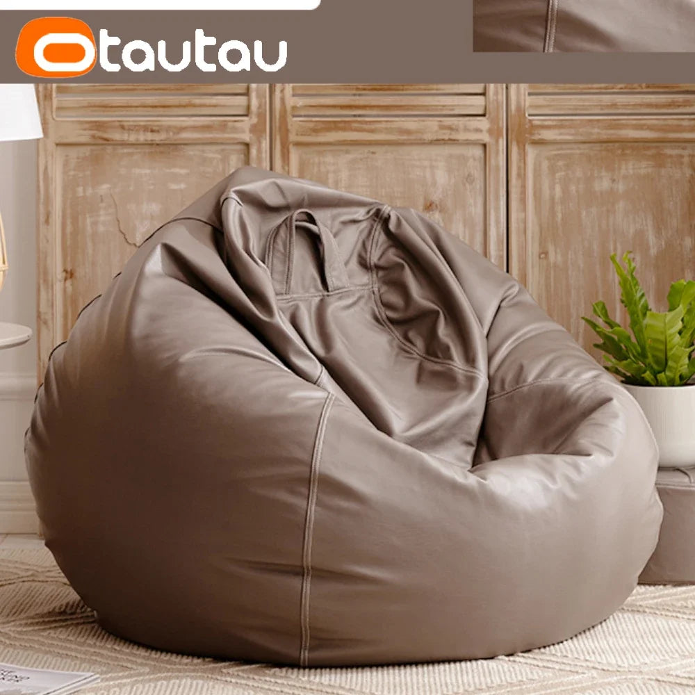 OTAUTAU Funda de puf grande de piel sintética de 4 pies sin relleno, chaise lounge puf para exteriores, salón de juegos, películas, saco Puff DD004