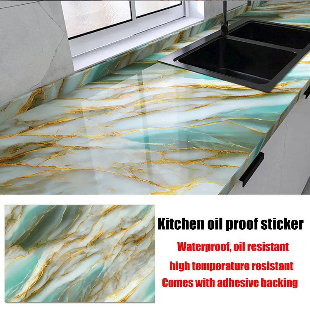 40cm New Marble Kitchen Oil-proof Wall Stickers Self-adhesive Stain-resistant High Temperature Kitchen Wallpaper Home Decorative