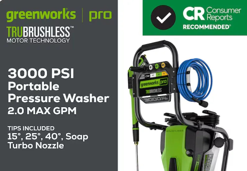 Hidrolavadora eléctrica Greenworks Pro 3000 PSI 2.0 GPM Nuevo Envío gratis