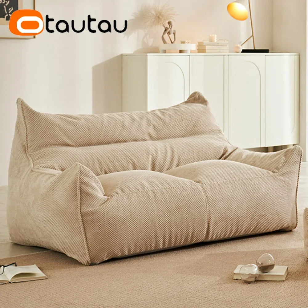 OTAUTAU Sofá Puf de Gofrado Suave de 1-2 Plazas, Funda sin Relleno, Sillón Puf, Sofá Perezoso, Cama Tumbona, Otomana, Taburete SF182