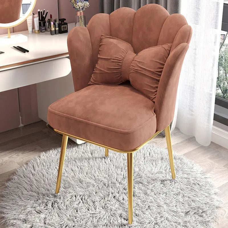 Silla de maquillaje para mujer, taburete sencillo, respaldo de lujo, silla con forma de pétalo, silla de ordenador para dormitorio, almohada de regalo