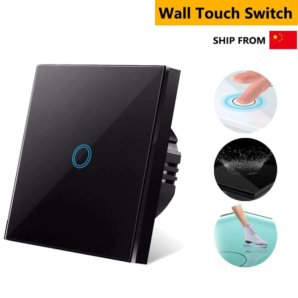 Interruptor Táctil UE AC100 240V Panel de Cristal Templado Negro Blanco Interruptores de Sensor de Luz de Pared