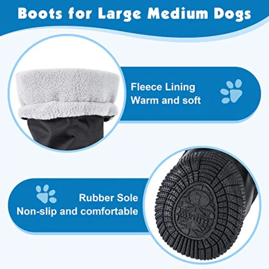 Botas impermeables para perro para invierno Sw, zapatos antideslizantes para perros medianos a grandes, protectores de patas con puño extendido para caminar al aire libre