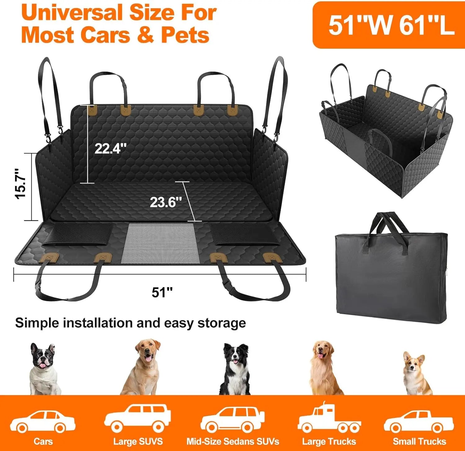 Funda de asiento de coche para gatos para el asiento trasero, 100% impermeable, a prueba de arañazos, antideslizante, 600D de alta resistencia, a prueba de arañazos, duradera