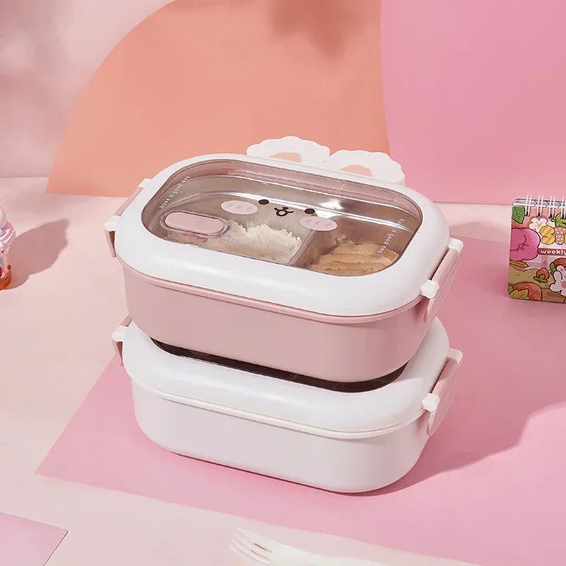Fiambrera Bento de Acero Inoxidable con Diseño Creativo de Conejo, Dividida, Sellada, Portátil, con Hebilla, para Niños y Estudiantes, Lindos Regalos