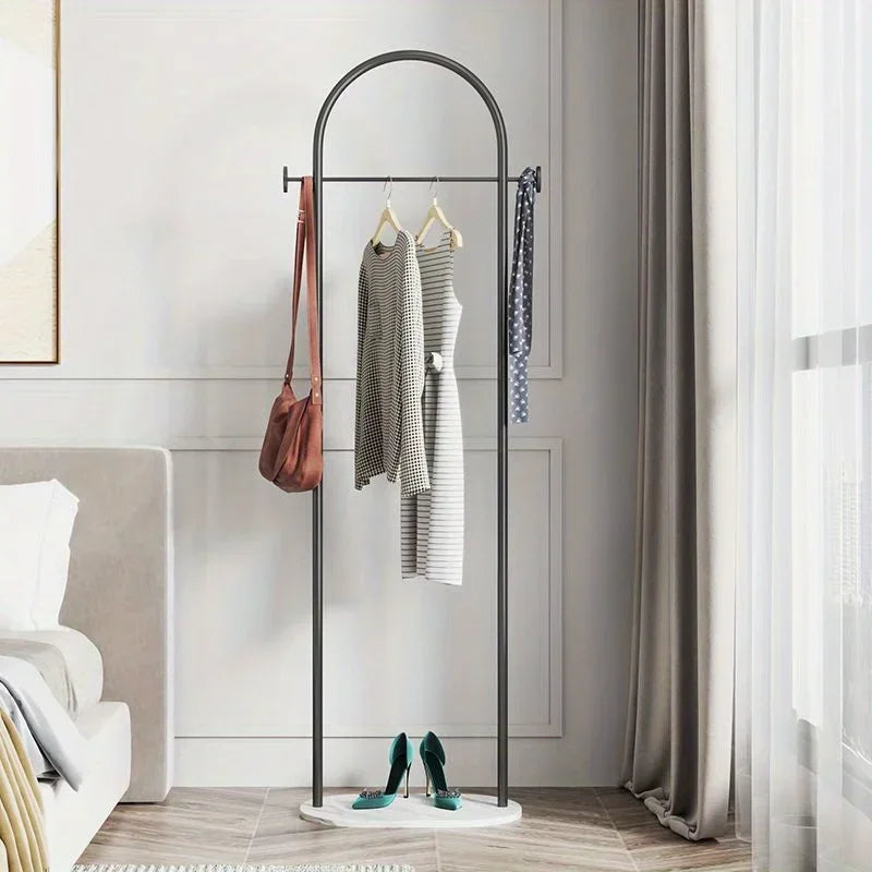 Perchero Metálico de Pie con Base de Mármol - Perchero Minimalista de Suelo para Dormitorio sin Carga con Estante de Almacenamiento