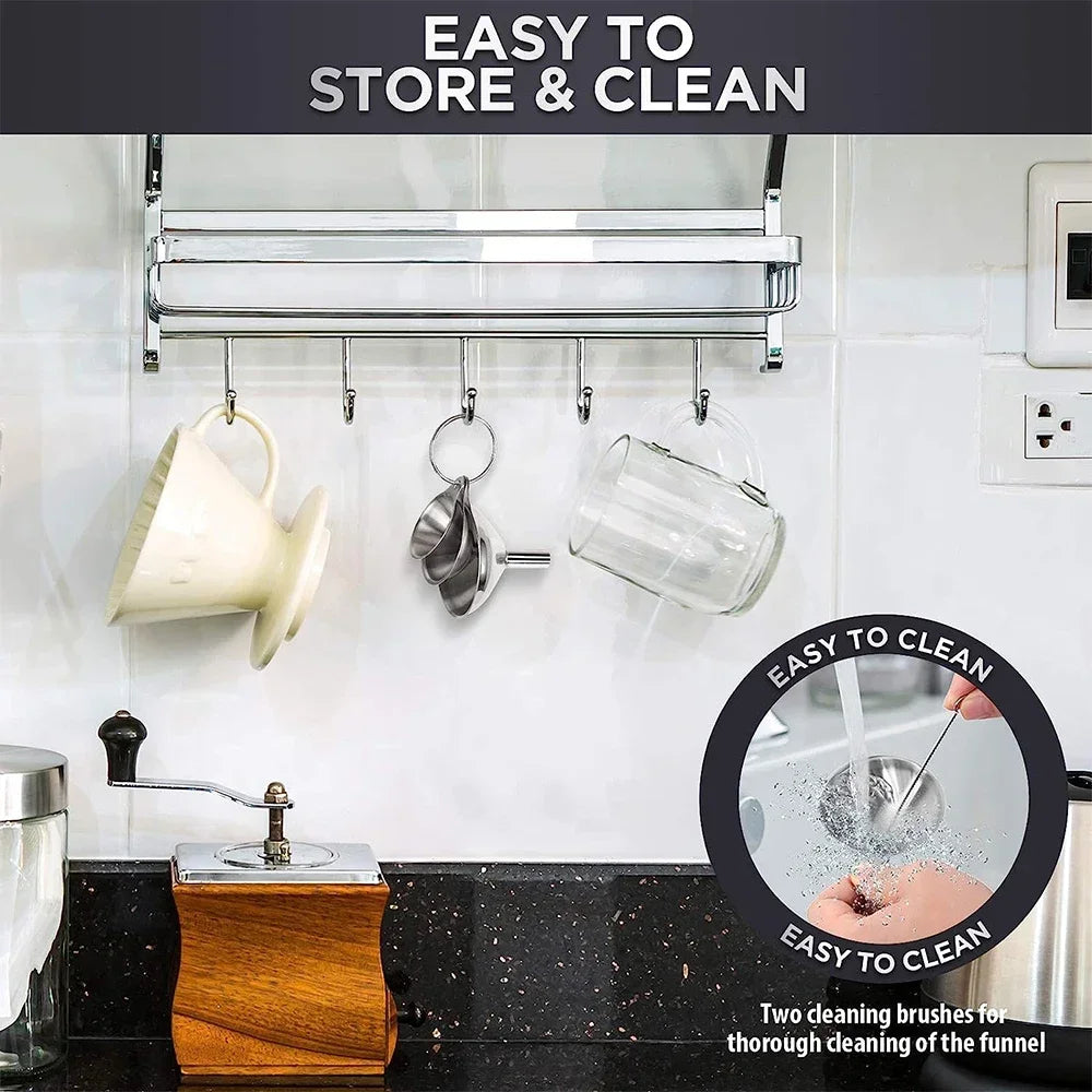 Juego de 3/5 embudos de cocina de acero inoxidable, embudos de metal de grado alimenticio para rellenar botellas, embudos pequeños para aceites esenciales y especias