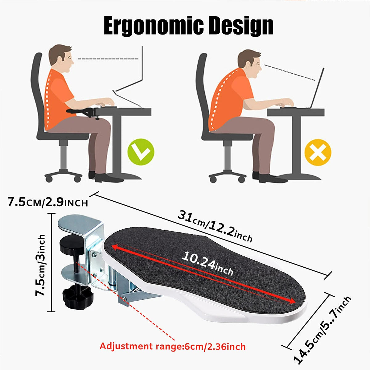 Extensor de reposabrazos para ordenador, soporte de almohadilla ajustable para escritorio, reposabrazos ergonómico para codo, soporte plegable giratorio para escritorio