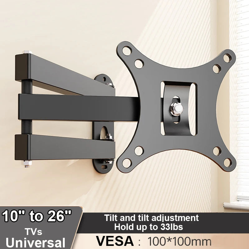 Soporte de pared para TV de movimiento completo con brazos articulados, giro, inclinación, extensión y rotación para la mayoría de televisores planos y curvos de 10 a 32 pulgadas