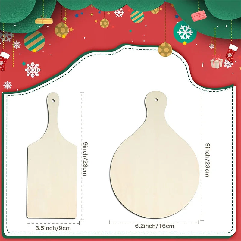 3/6/10 piezas tabla de cortar de madera artesanal con mango tabla de cortar de madera inacabada tablas redondas de charcutería para queso para Navidad