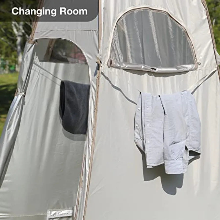 Carpa de Ducha Desplegable con Ventana de Malla, Carpa de Privacidad para Inodoro Portátil de 2.1 Metros, Cubierta de Lluvia Removible/UPF 50+