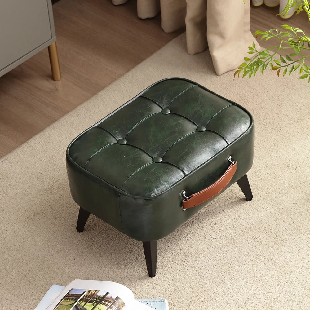 Otomana/Puf pequeño con patas metálicas estables, otomana tapizada, reposapiés acolchado, taburete pequeño rectangular de cuero sintético.