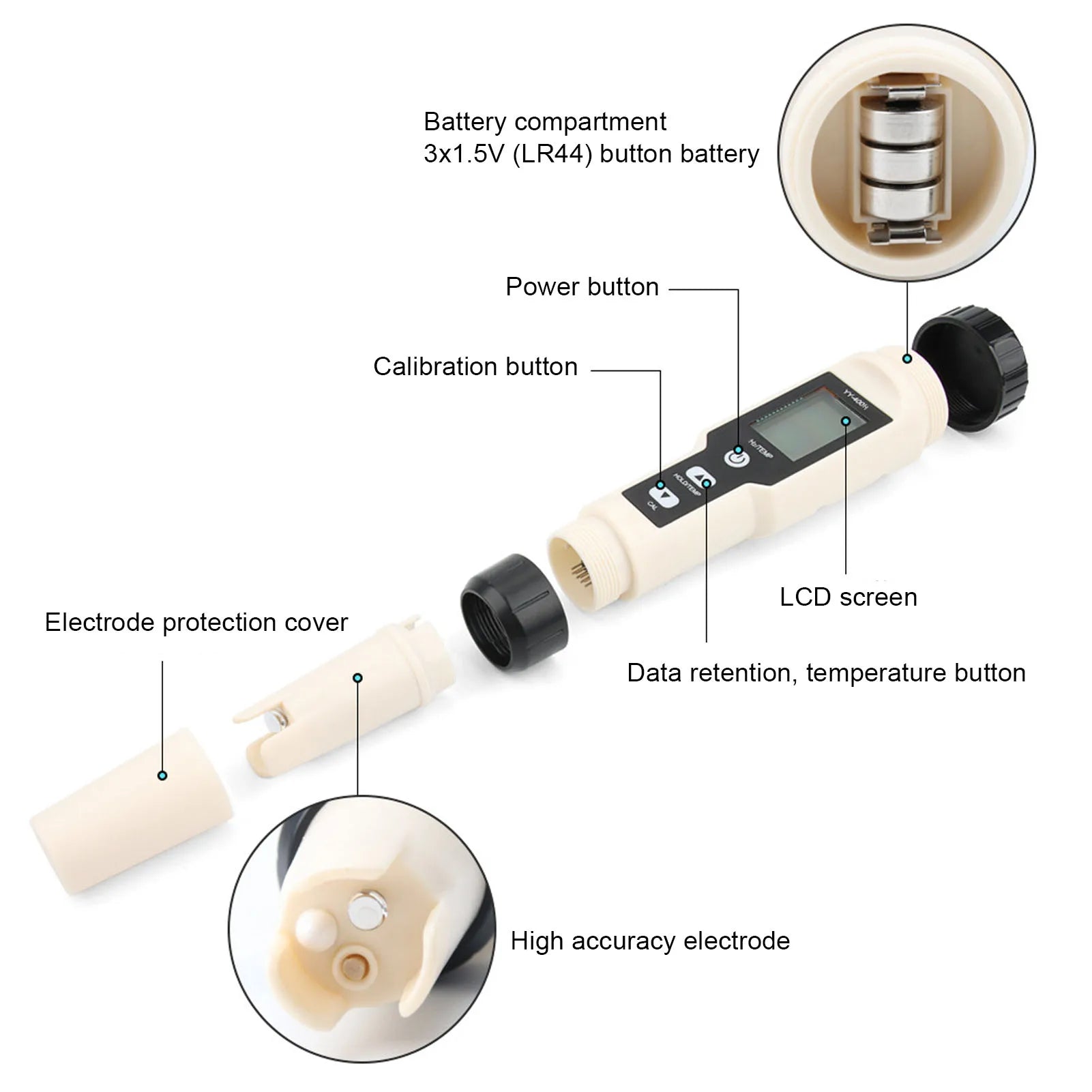Hydrogen Test Pen High Sensitivity Backlit LCD Design Digital Hydrogen Meter for Aquariums Gardening Laboratories