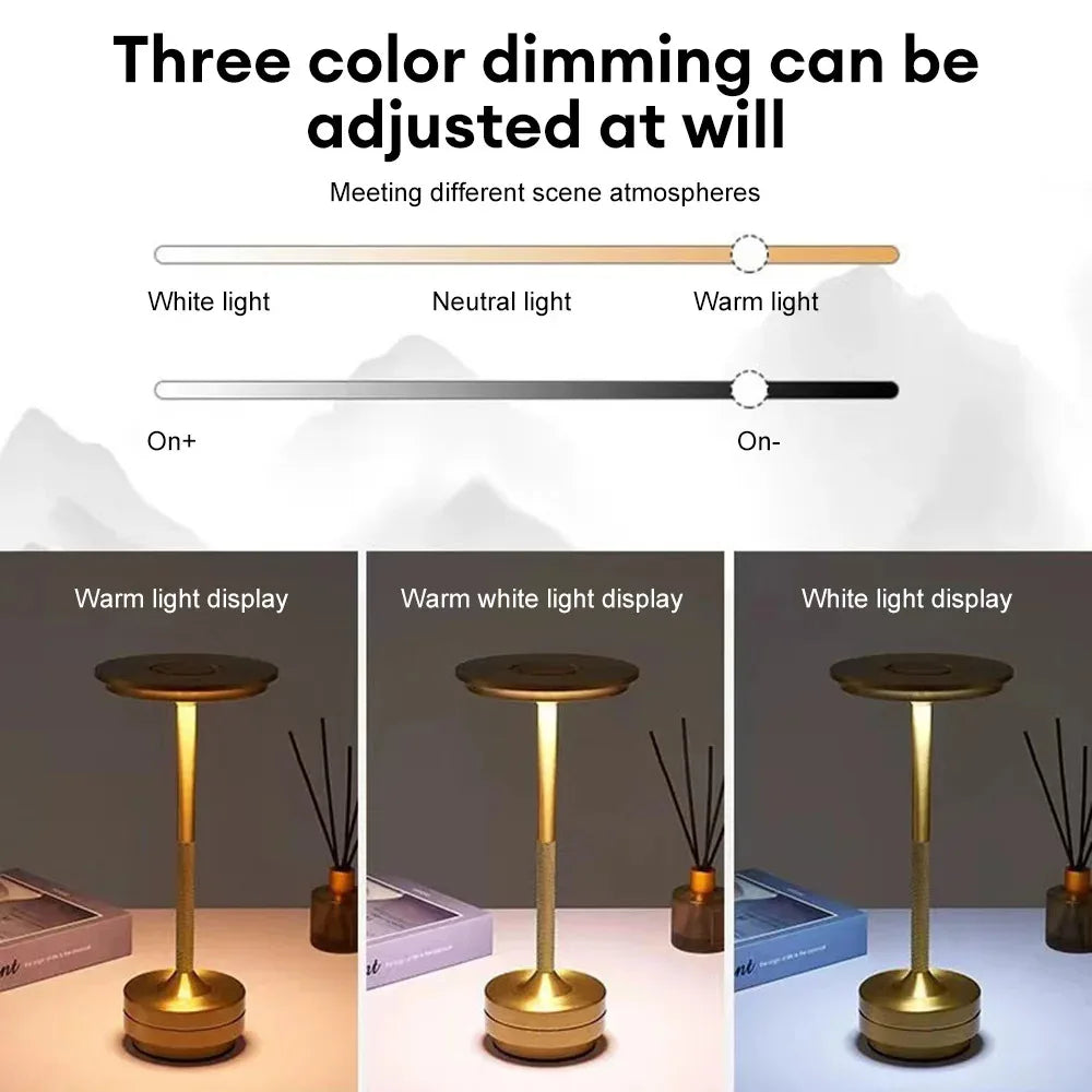 Lámpara de mesa decorativa inalámbrica simple con intensidad regulable infinita, ambiente clásico retro, portátil y recargable, lámpara de escritorio táctil