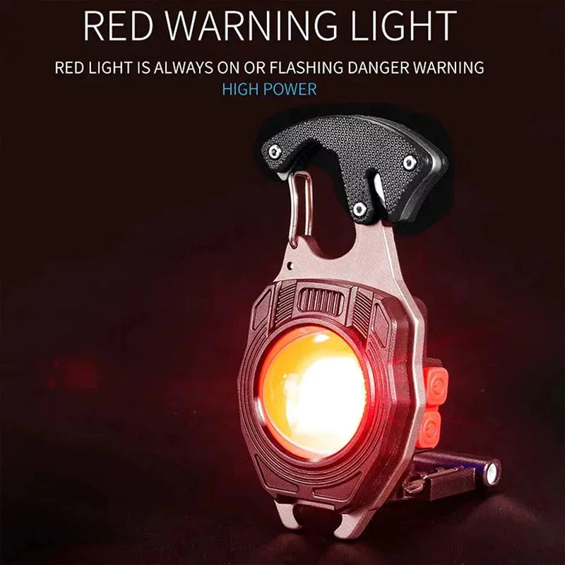 Linternas de trabajo llavero COB, 7 modos de iluminación, luces multifunción recargables, cortador de cinturón de seguridad, destornillador, silbato