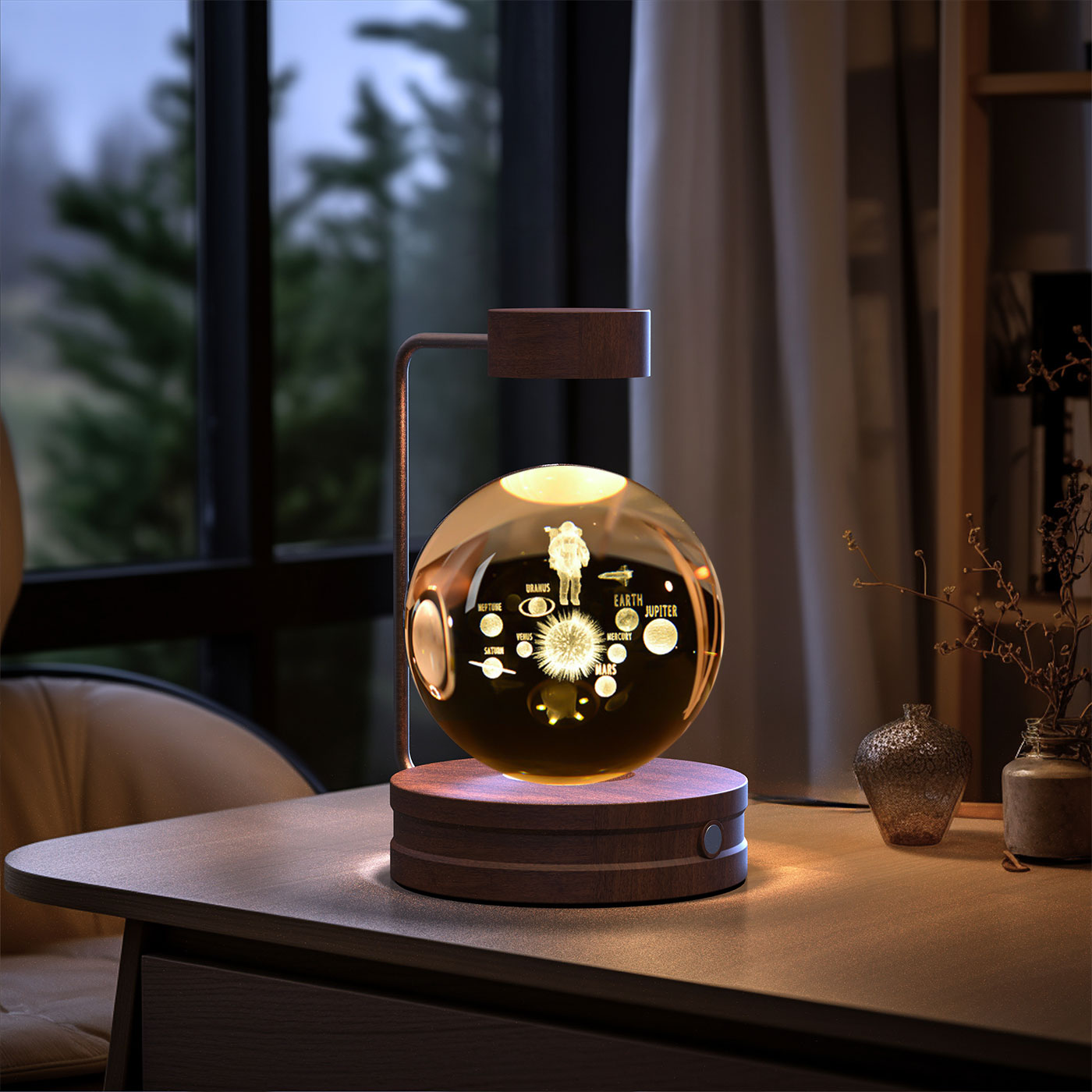 Luz de noche de bola de cristal con dinosaurio cósmico para interior, USB, luz cálida para mesita de noche, regalo de cumpleaños