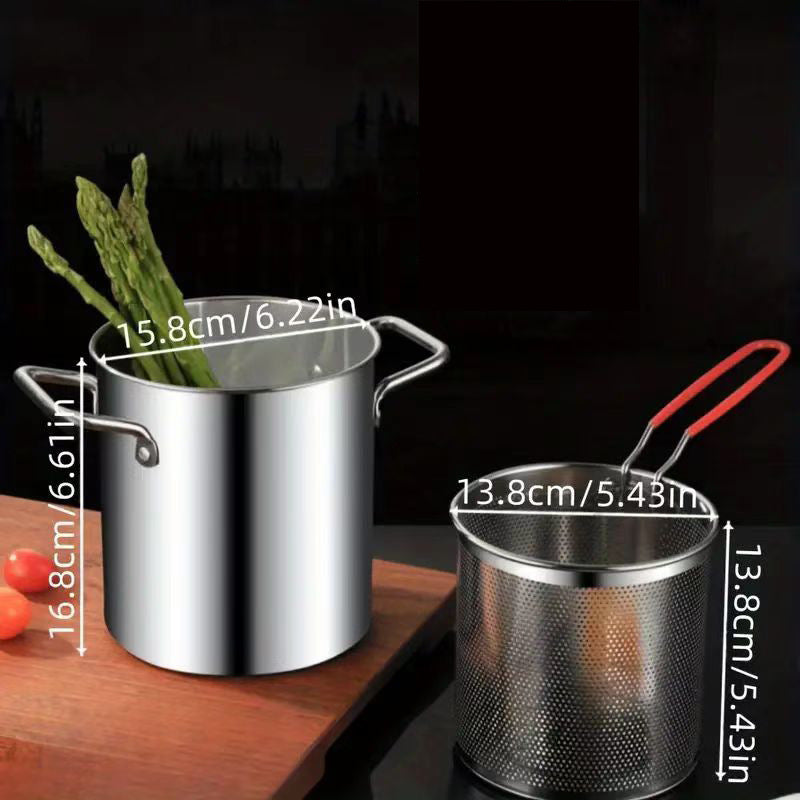 Stainless Steel Deep Fryer For Home Use, Small Skewer Fryer With Strainer