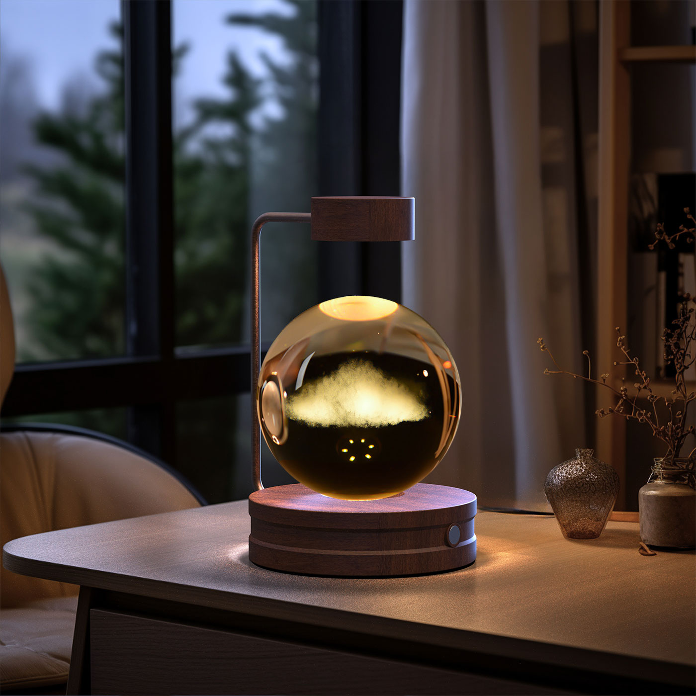 Luz de noche de bola de cristal con dinosaurio cósmico para interior, USB, luz cálida para mesita de noche, regalo de cumpleaños