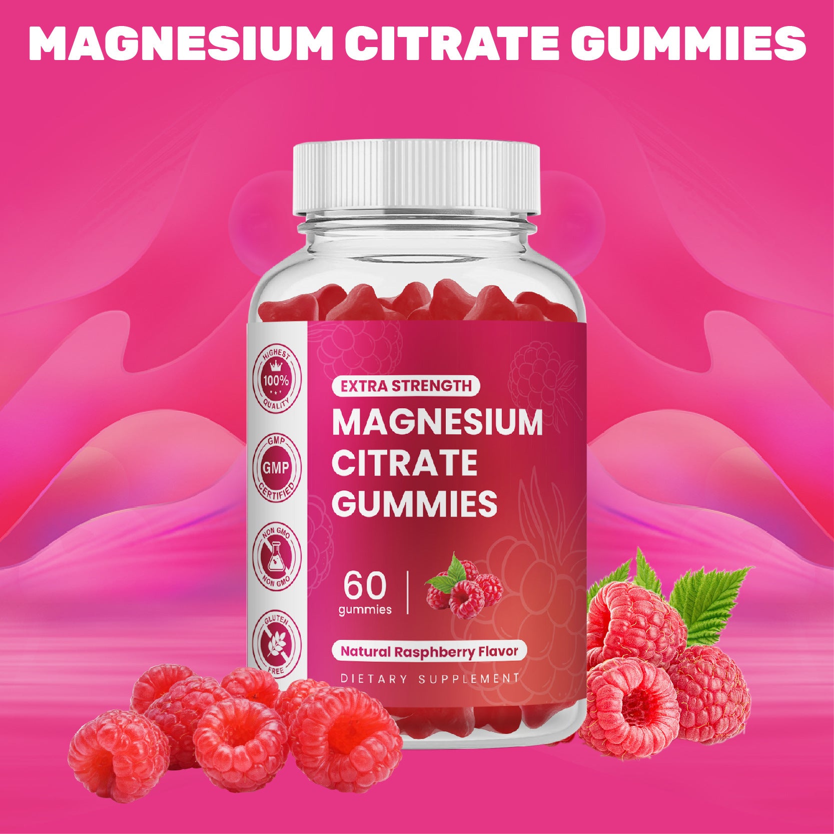 Golosina Blanda de Glicinato de Magnesio 60 Golosinas Nutricionales Dietéticas con Forma de Oso