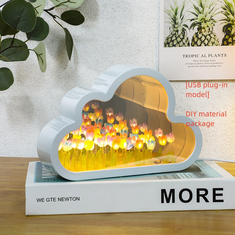 Tulipán Lámpara de Noche Material DIY Nube Tulipanes Lámpara de Noche Espejos Decorativos Marco de Fotos Luces de Mesa LED Coreano Creativo Escritorio Dormitorio Hecho a Mano Regalos de Cumpleaños