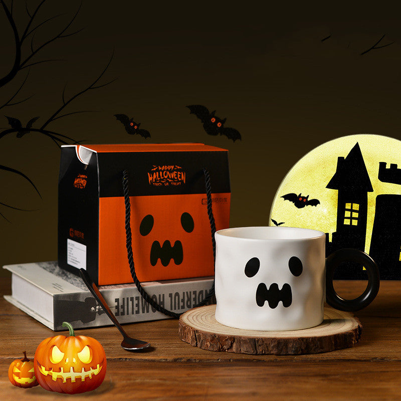 Taza de cerámica de calabaza, recuerdo de fiesta, tazas de cerámica con asa, portátil, bonita taza de regalo de Halloween, duraderos, suministros para fiesta de Halloween