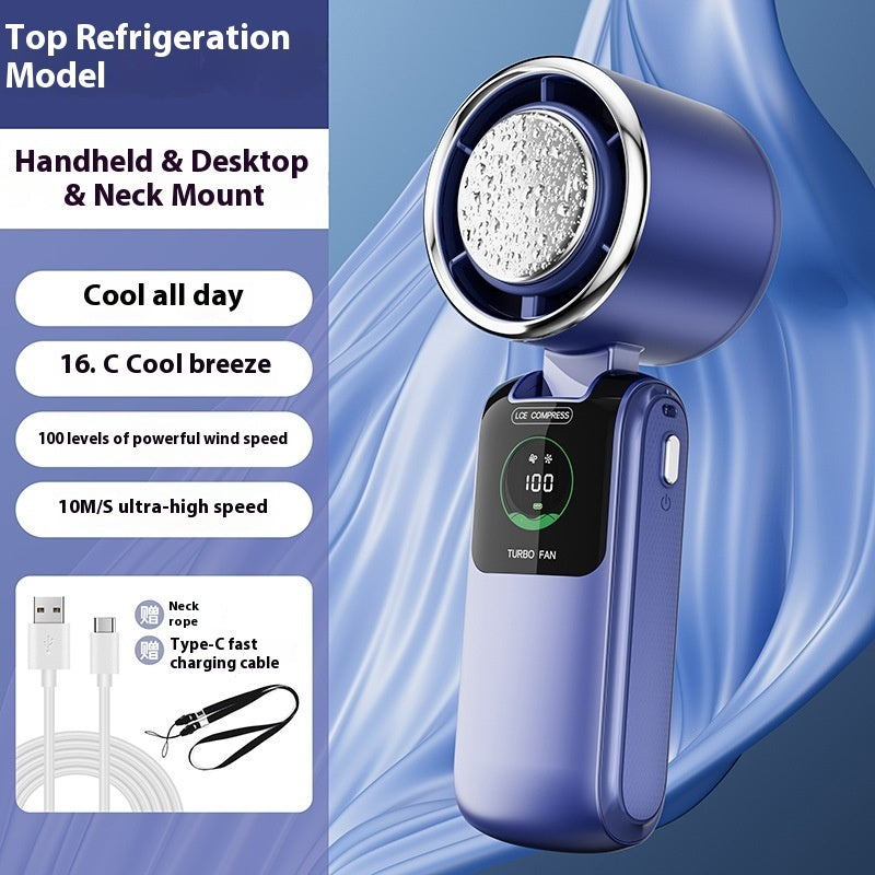 Nuevo Ventilador Eléctrico Portátil de Mano de Alta Velocidad con Bolsa de Hielo, Velocidad Ajustable, Plegable, Mini Ventilador Pequeño para Colgar al Cuello para Exteriores