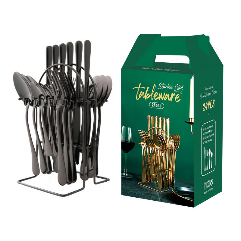 Juego de vajilla de oro, juego de cubiertos de acero inoxidable, cuchillo, tenedor, cuchara, juego de cubiertos de lujo con estante de almacenamiento, apto para lavavajillas.