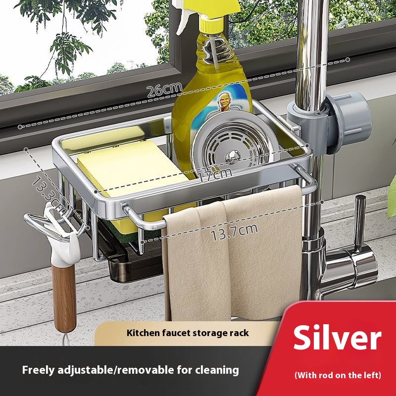 Estante de almacenamiento de grifo de fregadero de aluminio espacial para cocina Lavavajillas Fregadero de vegetales Suministros Cesto de drenaje doméstico Accesorios de baño