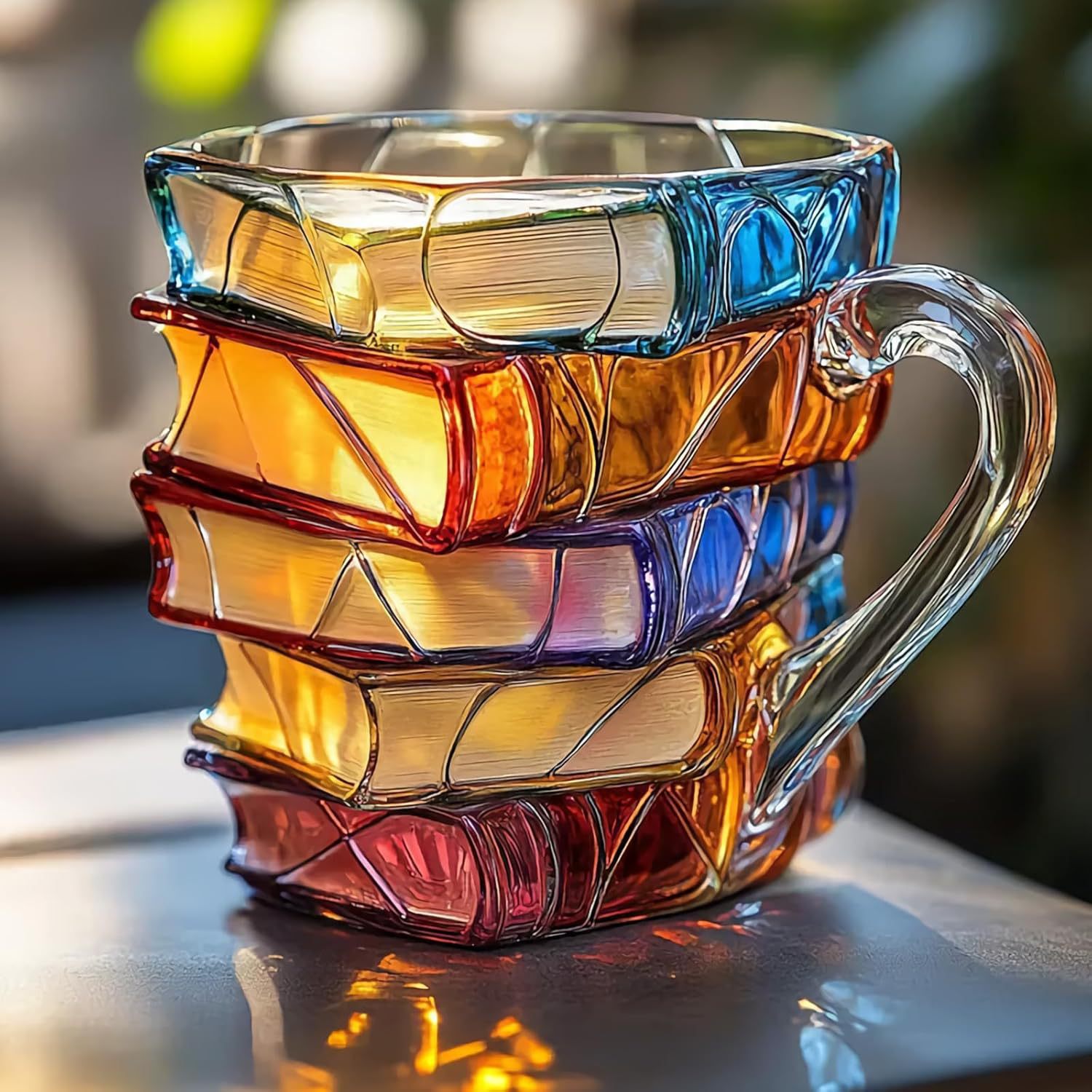 Taza de café apilable con diseño de libros pintados