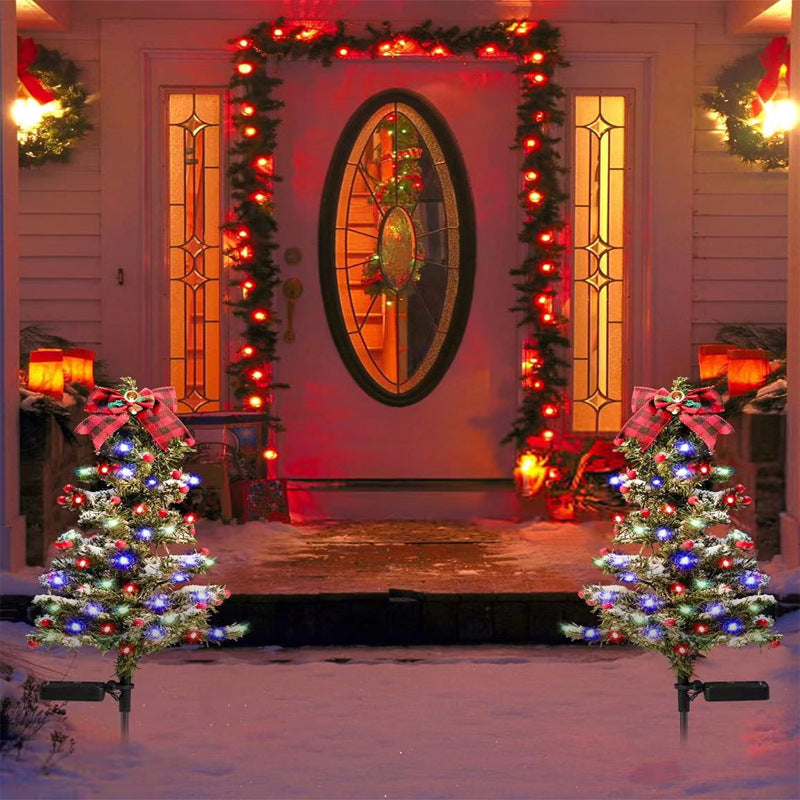 Decoración navideña impermeable para exteriores, árbol de Navidad solar con 2 modos, estaca de jardín, luz de sendero navideño para decoración de jardín y patio.