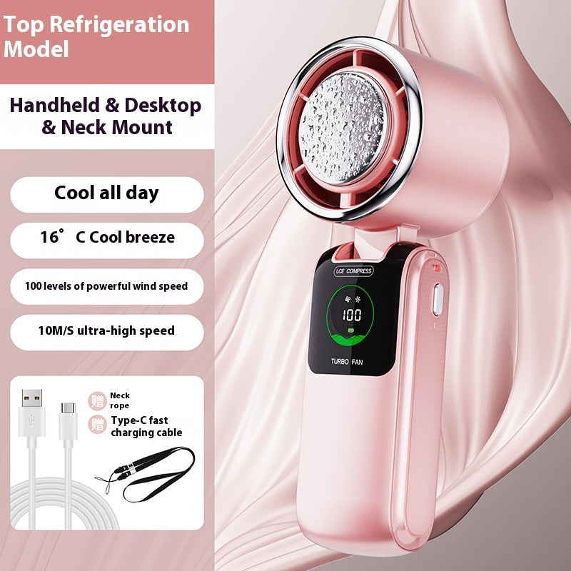 Nuevo Ventilador Eléctrico Portátil de Mano de Alta Velocidad con Bolsa de Hielo, Velocidad Ajustable, Plegable, Mini Ventilador Pequeño para Colgar al Cuello para Exteriores