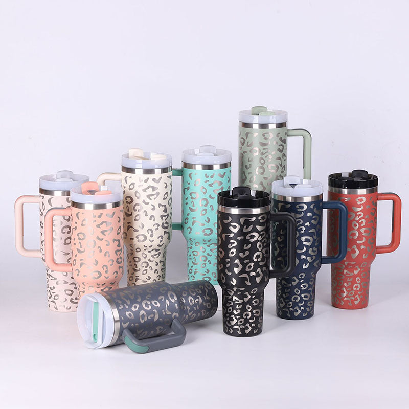 Vaso de 40 Oz con Asa Pajita Aislado, Vaso de Acero Inoxidable a Prueba de Derrames al Vacío para Café con Tapa, Taza Cónica, Regalos para Amantes en San Valentín, Adecuado para Coche, Gimnasio, Oficina, Viajes