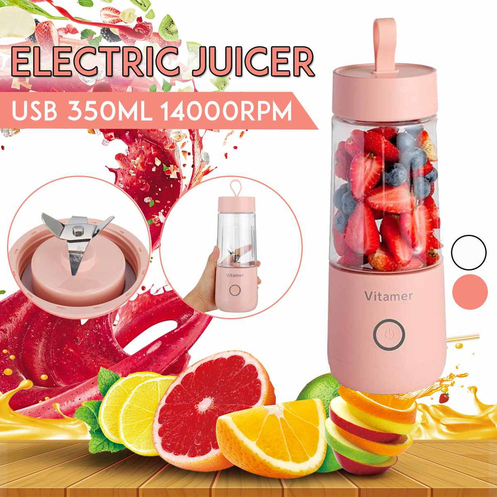 Licuadora portátil de 350 ml, exprimidor eléctrico recargable por USB, mezclador, vaso para batidos, licuadora, botella de zumo, carga USB, utensilios de cocina