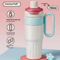 Taza térmica de doble bebida degradada de 780 ml de acero inoxidable con tapa, taza de café, termo, vaso de gran capacidad con pajita para hombre y mujer