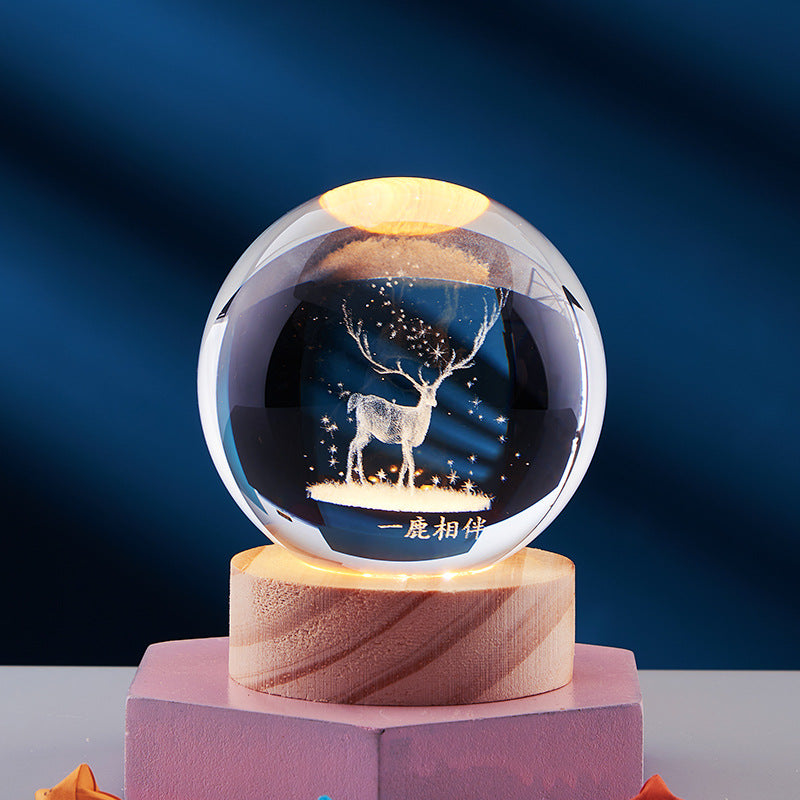 Lámpara de Noche Brillante del Sistema Solar Tallada en 3D Bola de Cristal, Lámpara de Cabecera Cálida, Regalo para Niños y Festivales