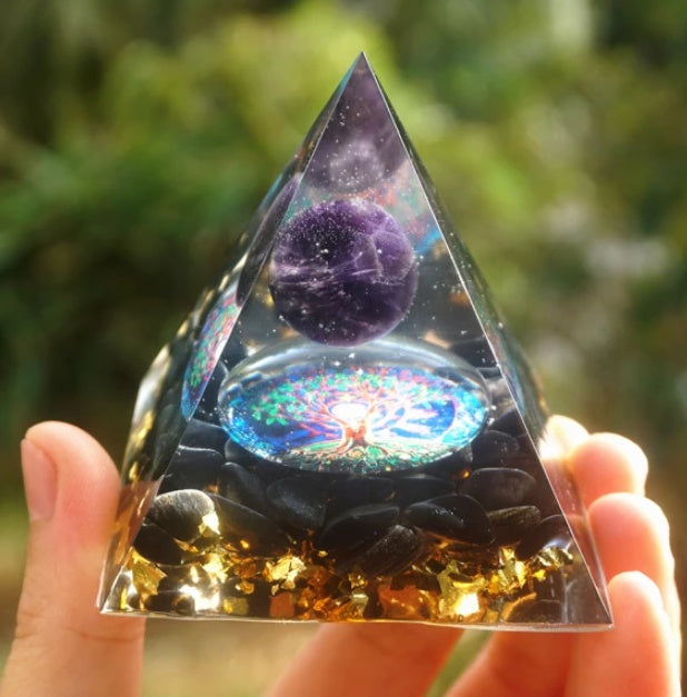 Torre de Energía de Grava de Cristal Natural con Decoración de Pirámide