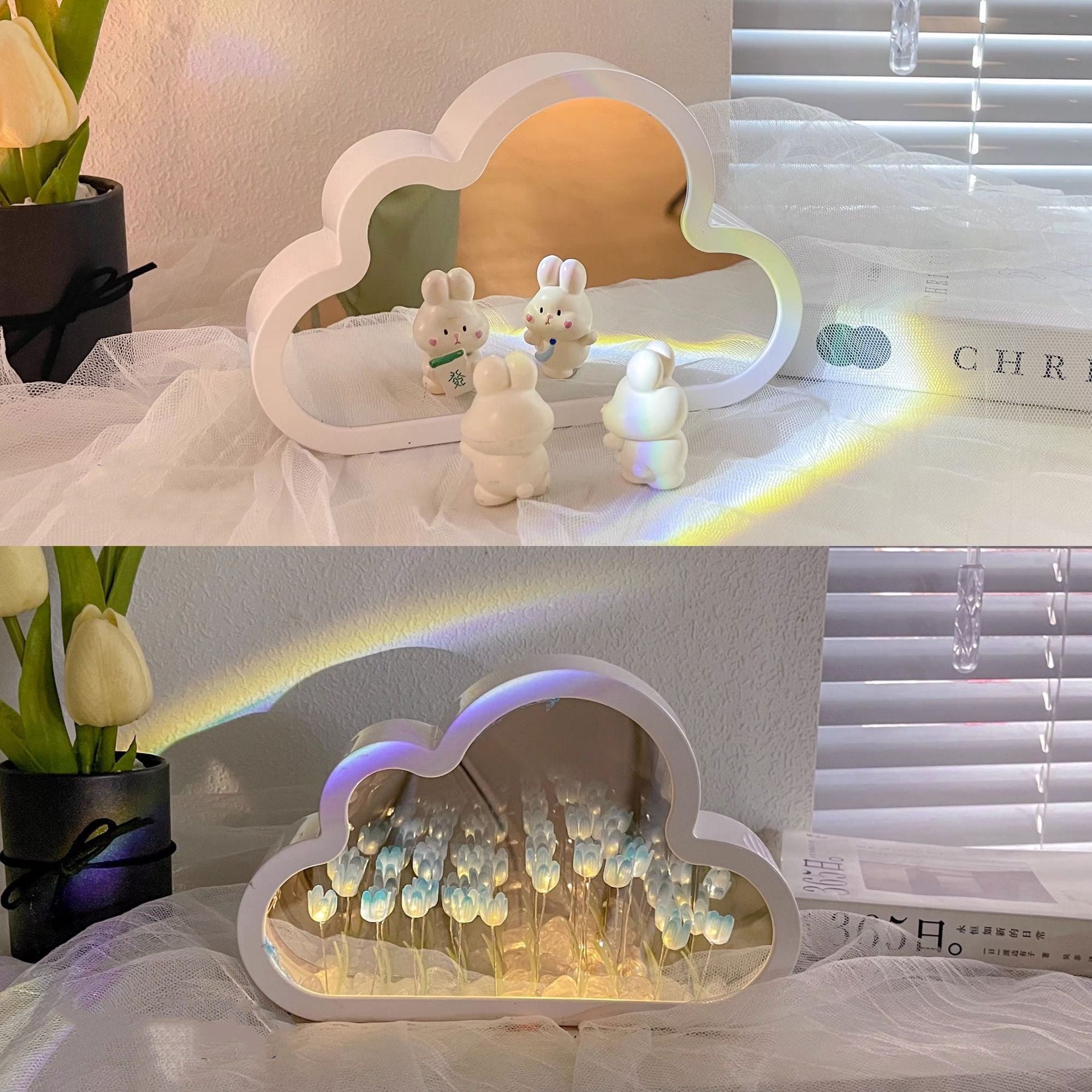 Tulipán Lámpara de Noche Material DIY Nube Tulipanes Lámpara de Noche Espejos Decorativos Marco de Fotos Luces de Mesa LED Coreano Creativo Escritorio Dormitorio Hecho a Mano Regalos de Cumpleaños
