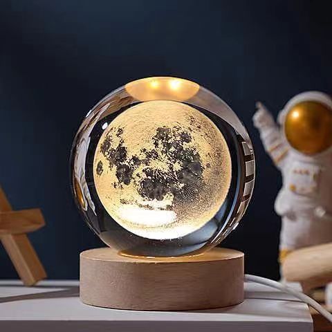 Lámpara de Noche Brillante del Sistema Solar Tallada en 3D Bola de Cristal, Lámpara de Cabecera Cálida, Regalo para Niños y Festivales