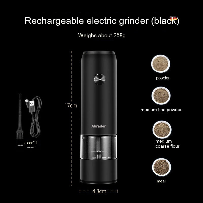Juego de molinillo eléctrico recargable de pimienta y sal, con una sola mano, no necesita batería, molinillo automático con grosor ajustable, luz LED recargable.