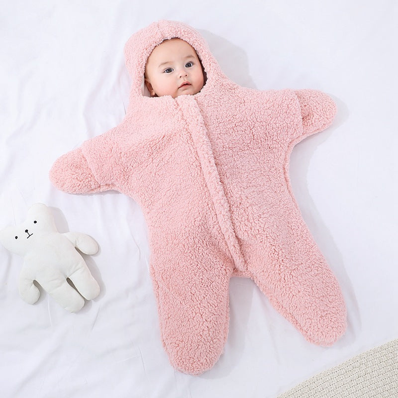 Saco de Dormir de Terciopelo de Cordero para Bebé Estrella de Mar, Cómodo para Recién Nacido, Masculino y Femenino, para Salidas, Edredón de Invierno, Acolchado de Algodón Grueso