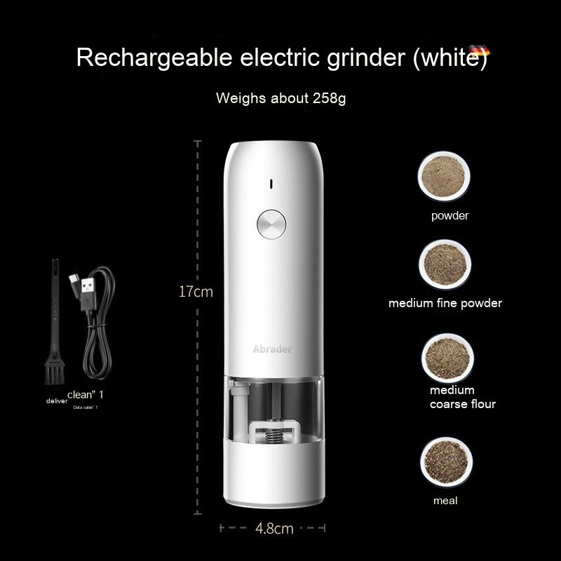 Juego de molinillo eléctrico recargable de pimienta y sal, con una sola mano, no necesita batería, molinillo automático con grosor ajustable, luz LED recargable.